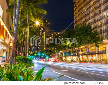 Hawaii, Waikiki, Kuhio Avenue at night 138273568