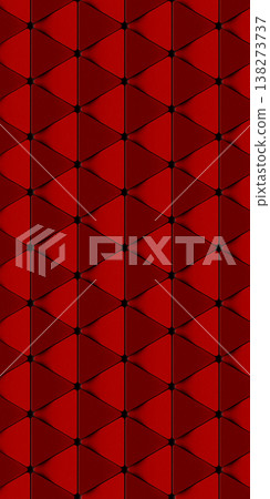 Bloody red abstract wallpaper featuring geometric shapes with triangles in the foreground. A texture with a repeating sci-fi-style geometric pattern 138273737