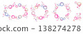 Pastel watercolor circular frame with a soft pink abstract bubble background. 138274278