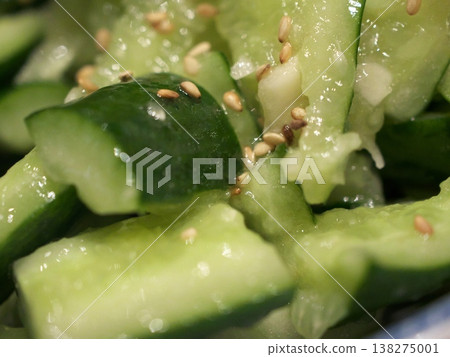 Close-up of Chinese-style cucumber and garlic salad Close-up of Chinese-style cucumber and garlic salad 138275001