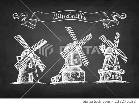 Old windmills chalk sketch. Old windmills chalk sketch. 138276188