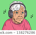 Elderly Woman Listening to Music in Headphones Pop Art Style 138276286