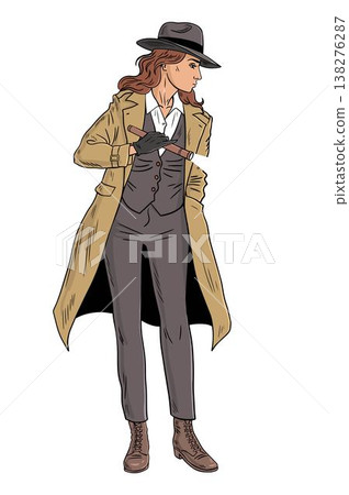 Female Detective Investigating with Flashlight Pop Art Character Female Detective Investigating with Flashlight Pop Art Character 138276287