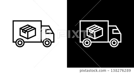 卡車內貨物的線條圖示。一組黑白線條組成的單色向量插圖。 卡車內貨物的線條圖示。一組黑白線條組成的單色向量插圖。 138276289