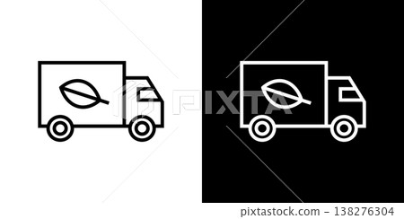 環保型送貨卡車線路圖示。單色向量圖集。 138276304