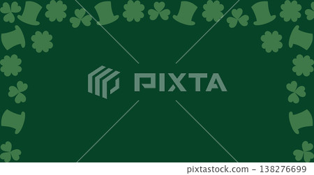 Top Frame border made of clover leaves and leprechaun hats with copy space St Patricks Day Template. Vector illustration Greetings Promotional Print Materials Sample Promo Banner, leaflet, labels, tag Top Frame border made of clover leaves and leprechaun hats with copy space St Patricks Day Template. Vector illustration Greetings Promotional Print Materials Sample Promo Banner, leaflet, labels, tag 138276699