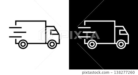 An icon of an express delivery truck. A monochrome vector illustration with white and black lines. 138277260