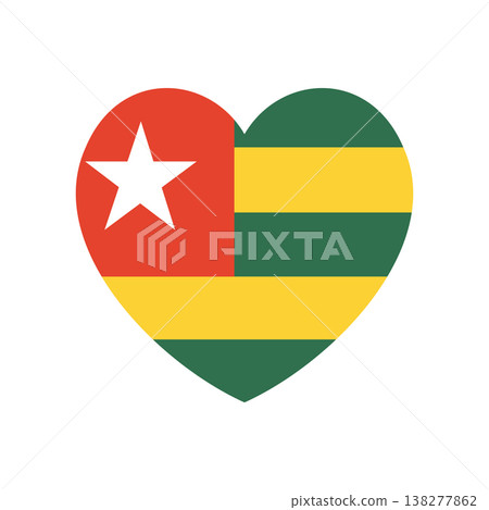 Flat of Togo heart shaped badge, sticker. Togo flag button, banner, icon in heart shape. National Togo flag country heart symbol, background. Flat of Togo heart shaped badge, sticker. Togo flag button, banner, icon in heart shape. National Togo flag country heart symbol, background. 138277862