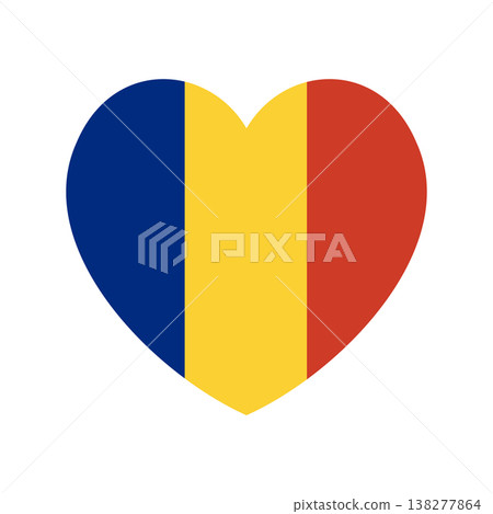 Flag of the Romania in heart shape button, sticker. Romanian Flag heart shaped icon, badge. Romanian flag heart banner, background. 138277864