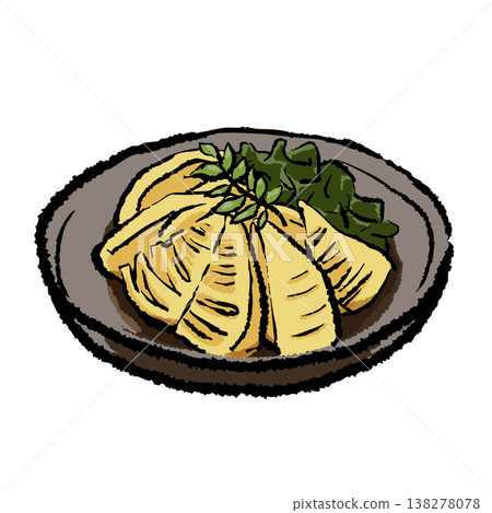 春季菜單：竹筍嫩魚湯（手繪筆觸風格插圖） 138278078