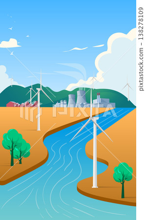 Wind turbines in the field. Renewable energy. Vector illustration. Wind turbines in the field. Renewable energy. Vector illustration. 138278109