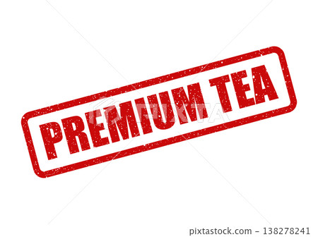 Rectangular red grunge stamp illustration featuring the words PREMIUM TEA for beverage related designs and labels Rectangular red grunge stamp illustration featuring the words PREMIUM TEA for beverage related designs and labels 138278241