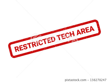 Rectangular red grunged stamp stating a restricted tech area for technological equipment access Rectangular red grunged stamp stating a restricted tech area for technological equipment access 138278247