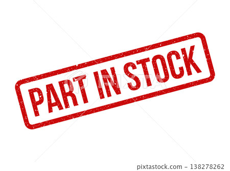 Rectangular red rubber stamp with PART IN STOCK message showing a grunge and speckled surface Rectangular red rubber stamp with PART IN STOCK message showing a grunge and speckled surface 138278262