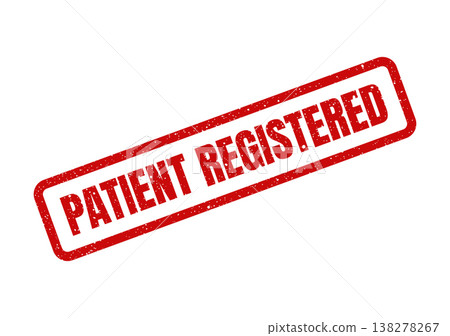 Red grunge rubber stamp illustration displaying text confirming a patient has been successfully registered Red grunge rubber stamp illustration displaying text confirming a patient has been successfully registered 138278267