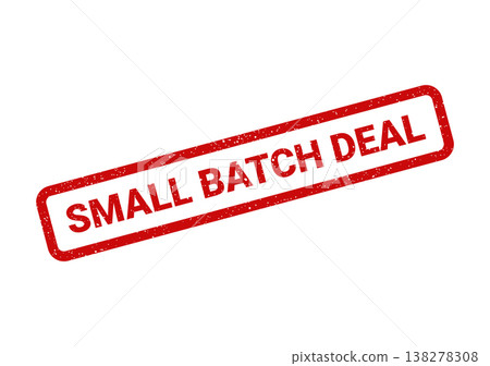 Rectangular rubber stamp impression with a distressed grunge effect featuring the bold text SMALL BATCH DEAL on an angle Rectangular rubber stamp impression with a distressed grunge effect featuring the bold text SMALL BATCH DEAL on an angle 138278308