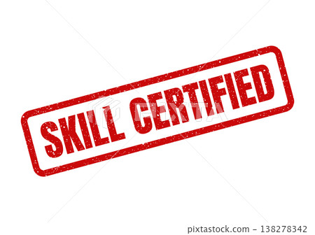 Rectangular stamp with rough texture indicating skill certified, perfect for official educational credentials Rectangular stamp with rough texture indicating skill certified, perfect for official educational credentials 138278342