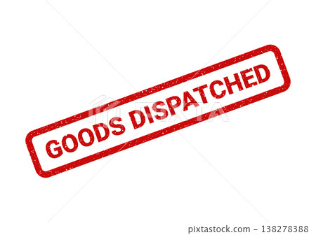 Red distressed rectangular rubber stamp with the text GOODS DISPATCHED indicating shipping status or order fulfillment 138278388