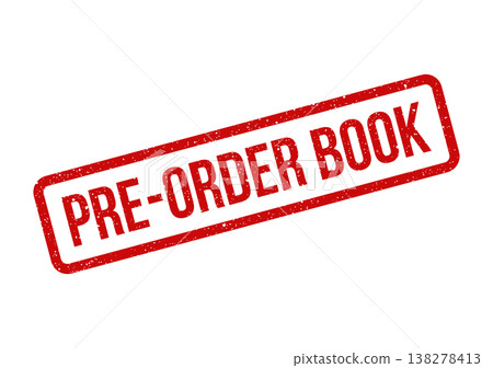 Red distressed rubber stamp graphic with PRE ORDER BOOK text, perfect for publishing announcements and promotions 138278413