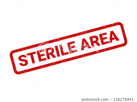 Red distressed rubber stamp indicating STERILE AREA for healthcare facilities and controlled environment signage Red distressed rubber stamp indicating STERILE AREA for healthcare facilities and controlled environment signage 138278441