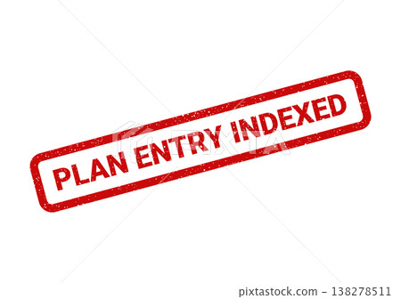 Red distressed rubber stamp with text PLAN ENTRY INDEXED in bold capital letters, ready for business documents 138278511