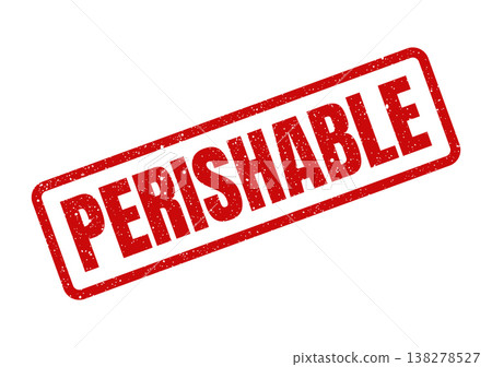 Red distressed rubber stamp with the message perishable, used to indicate items with a limited shelf life Red distressed rubber stamp with the message perishable, used to indicate items with a limited shelf life 138278527