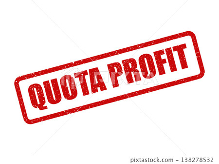 Red distressed rubber stamp with the text QUOTA PROFIT diagonally oriented, indicating financial achievement or target success Red distressed rubber stamp with the text QUOTA PROFIT diagonally oriented, indicating financial achievement or target success 138278532