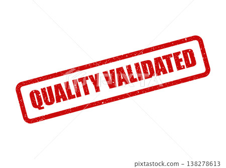 Red grunge effect stamp featuring a rectangular outline with the clear text Quality Validated for official documents 138278613