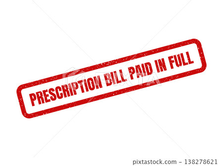 Red grunge effect stamp mark indicating a prescription bill paid in full, ideal for medical records and healthcare billing Red grunge effect stamp mark indicating a prescription bill paid in full, ideal for medical records and healthcare billing 138278621