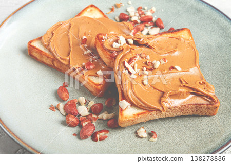 peanut butter toast, top view, breakfast, no people, peanut butter toast, top view, breakfast, no people, 138278886