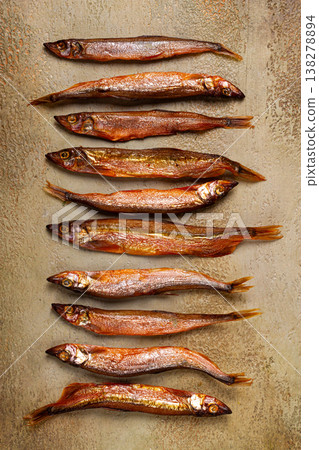 cold smoked capelin, on the table, top view, no people, 138278894