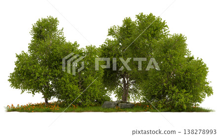 green tree group featuring a natural stone green tree group featuring a natural stone 138278993