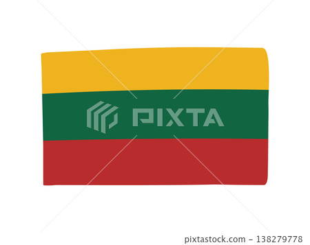 Cute Lithuanian flag icon, hand-drawn style flag illustration. Cute Lithuanian flag icon, hand-drawn style flag illustration. 138279778