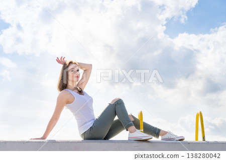 Girl casual clothing relaxing outdoor 138280042