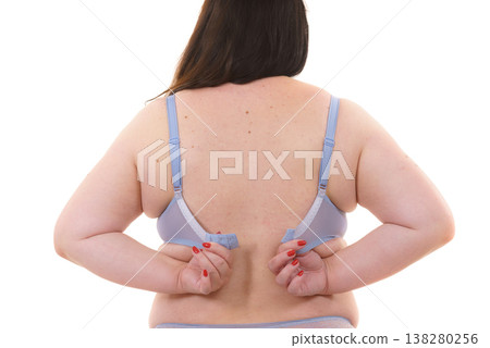Woman wearing bra. Back view 138280256