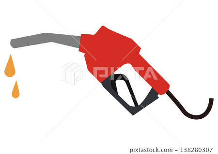 Gasoline refueling nozzle and fuel droplets: Flat energy image illustration 138280307