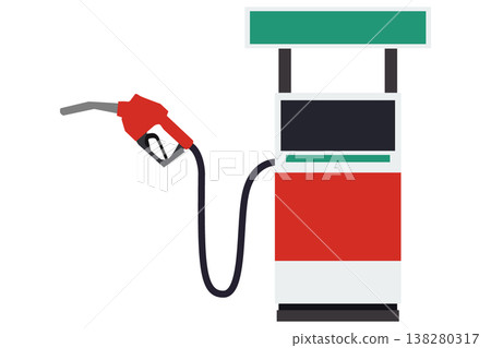 Flat illustration of a gas station fuel pump and nozzle, fuel supply equipment. 138280317