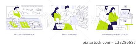 Supermarket departments isolated cartoon vector illustrations se 138280655