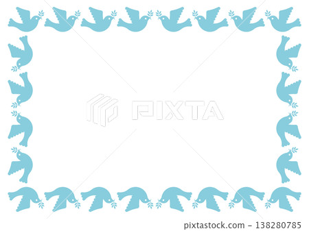 淺藍色方形相框，飾以鴿子圖案，象徵和平 138280785