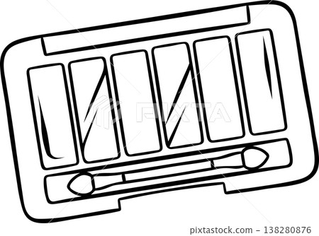 Eye shadow palette, makeup cosmetics, simple black and white icon in doodle and sketch style. Hand-drawn beauty product for cosmetic branding or packaging 138280876