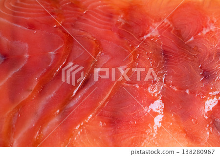 Close up of Fresh Smoked Salmon Texture and Color Close up of Fresh Smoked Salmon Texture and Color 138280967