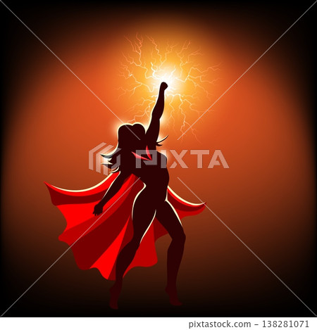 Female superhero with lightning force Female superhero with lightning force 138281071