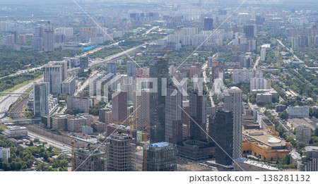 Overlooking Modern Moscows Skyline With Urban Development and Green Spaces on a Clear Day in the Summer 138281132