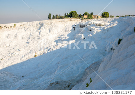 Explore Pamukkales Captivating Terraces and Natural Hot Springs in Turkey Under the Bright Sun 138281177