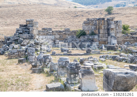 Explore Ancient Ruins in Pamukkale, Revealing Historical Stone Structures Surrounded by a Vast Arid Landscape Filled With Natural Beauty Explore Ancient Ruins in Pamukkale, Revealing Historical Stone Structures Surrounded by a Vast Arid Landscape Filled With Natural Beauty 138281261