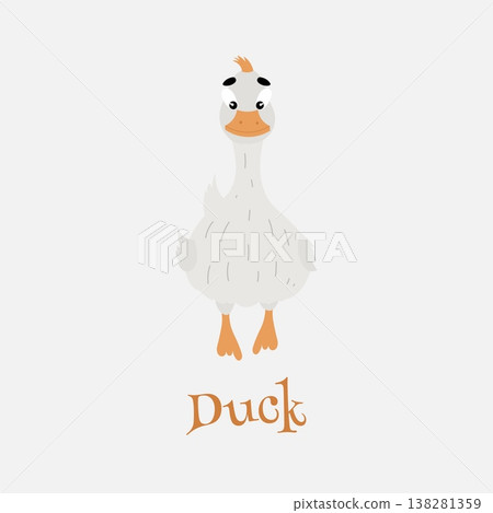 Adorable cartoon illustration of a white duck. Vector illustration 138281359
