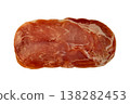 Thin slice cured prosciutto ham with marbled fat texture detail 138282453
