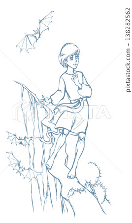 Vector drawing. Young boy going through dangerous way Vector drawing. Young boy going through dangerous way 138282562