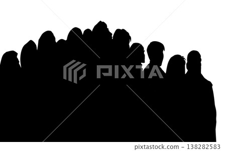 Vector illustration of a crowd listening to a speaker. Vector illustration of a crowd listening to a speaker. 138282583