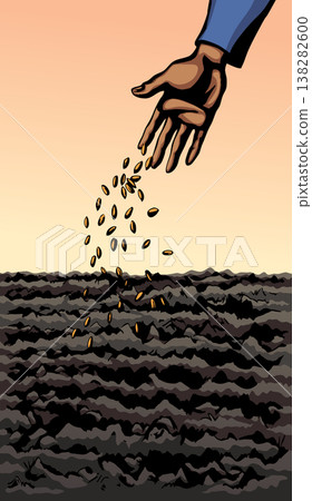 Vector drawing. Man sowing seeds 138282600